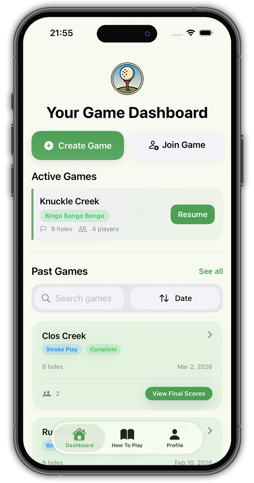 BangoGolf application screenshot 1.